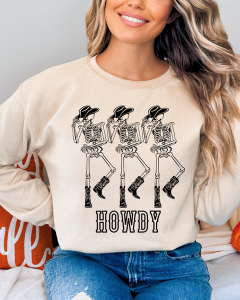 Howdy Cowboy Skeletons- Crewneck Sweatshirt